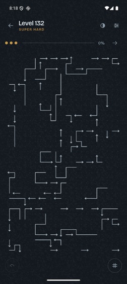 A hard level: a board full of arrows to slide off one at a time, in the right order.